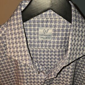 Caporiccio Grey and White Casual Button Down Shirt with Textured Pattern